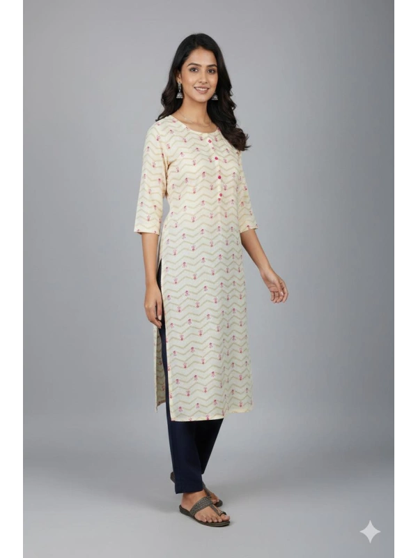 Hover image for Casual Cream Kurti with Geometric Pattern - TM00491