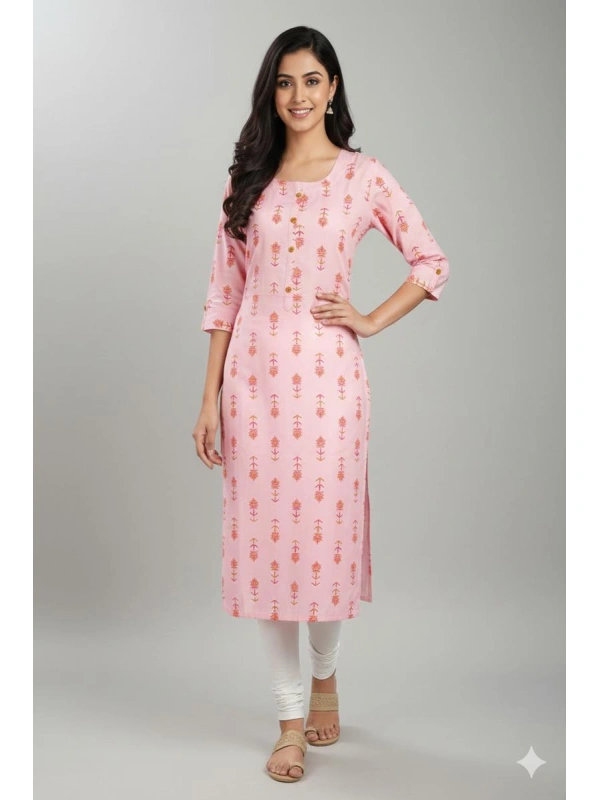 Hover image for  Light Pink Lotus Print Kurti - TM00471