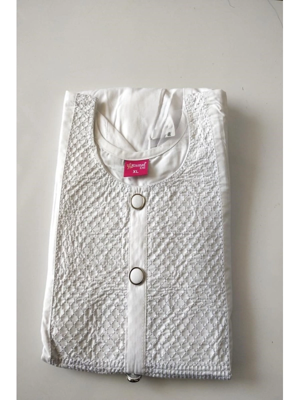  White Embroidered Kurti with Front Buttons - TM00391