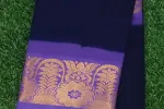 Deep Navy Blue Sungudi Cotton Saree with Elegant Purple Zari Borders -SCS0071 Thumbnail Image 1