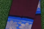 Sophisticated Dark Maroon Saree with a Blue Zari Border and Striped Pallu -SCS00111 Thumbnail Image 1