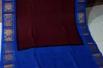 Sophisticated Dark Maroon Saree with a Blue Zari Border and Striped Pallu -SCS00111 Thumbnail Image 3